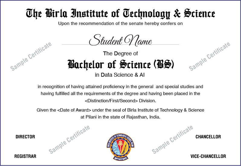 BITS Pilani (WILP) Sample Certificate