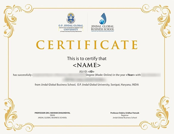 OP Jindal Global University Sample Certificate