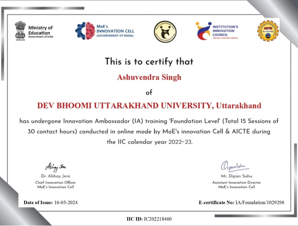 Dev Bhoomi University Online Sample Certificate
